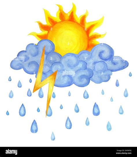 Das Wetter Ist Sonne Mit Regen Und Blitz Kinderwetter Illustration