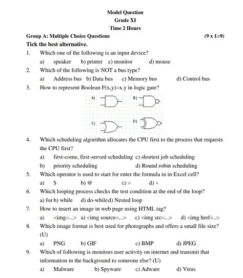 Computer Science Sample Paper Class 11 Image To U