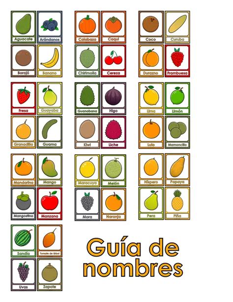 Tarjetas De Tareas Frutas Comida Saludable Recortar Color Profe Social