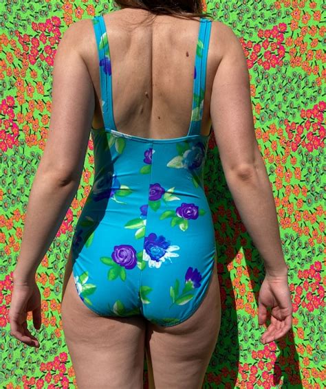 Blue Floral S One Piece Swimsuit S M Gem