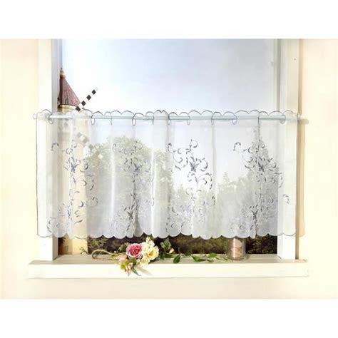 Rideau Brise Bise Transparent En Voile Motif Floral Avec Broderie