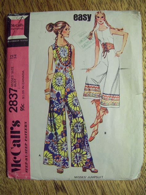 Sewing Pattern VINTAGE 1970s Hippie Bell Bottom Jumpsuit