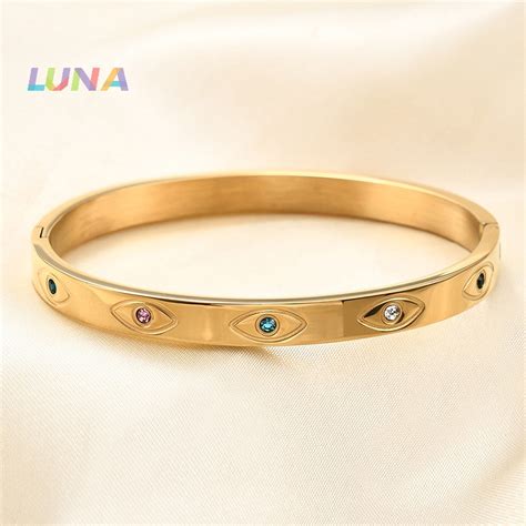 Awheat Trendy Evil Eye Stainless Steel Bangles Bracelets For Women