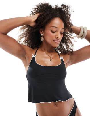 Bikini Negro De Top Estilo Tankini Con Lazos En Contraste De ASOS DESIGN ASOS