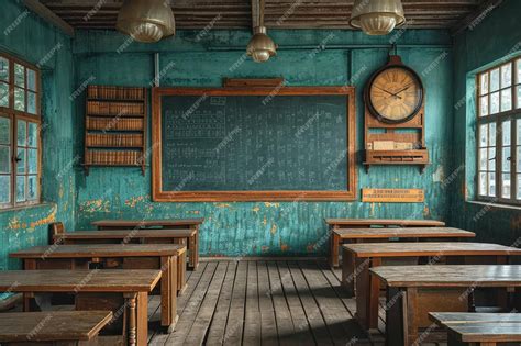 Premium Photo School Classroom With Chalkboard And Desks