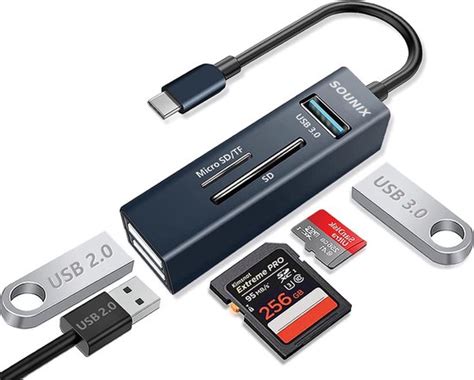 Sounix Sd Kaartlezer In Cardreader Met Usb Splitter Usb X