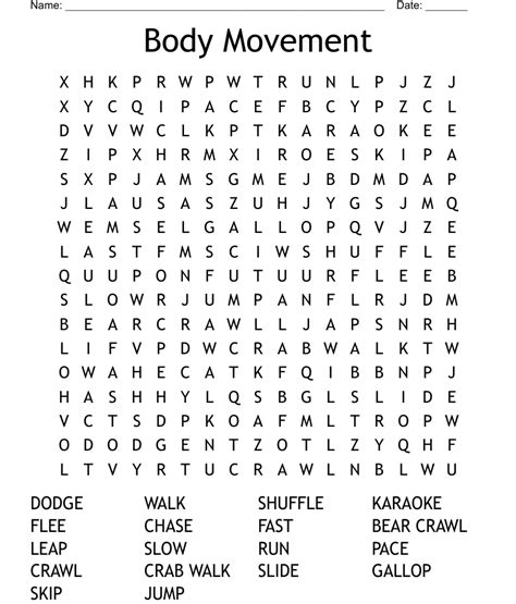 Body Movement Word Search Wordmint