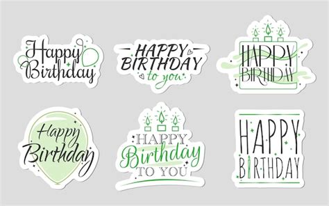 Premium Vector Set Of Happy Birthday Green Stickers With Signs