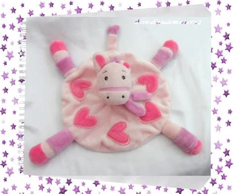 Doudou Peluche Plat Rond Cheval Ane Rose Coeur Echarpe Mauve Kimbaloo