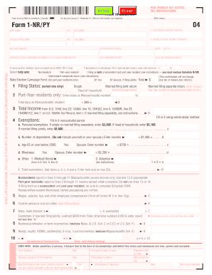 Fillable Online Form 1 NR PY 2004 Massachusettes Nonresident Part