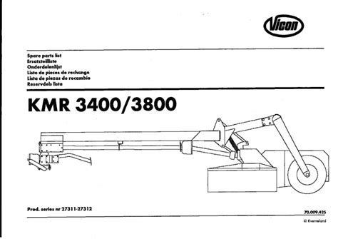 Vicon Kmr 3400 3800 Mower Conditioner 1999 Parts Manual Catalog Pdf Download Service Manual