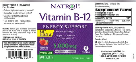 Natrol Vitamin B12 Fast Dissolve Tablets Promotes Energy Supports A