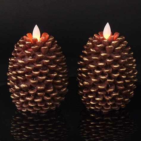 Amazon BANBERRY DESIGNS Flameless Candles Set Of 2 LED Pine Cone