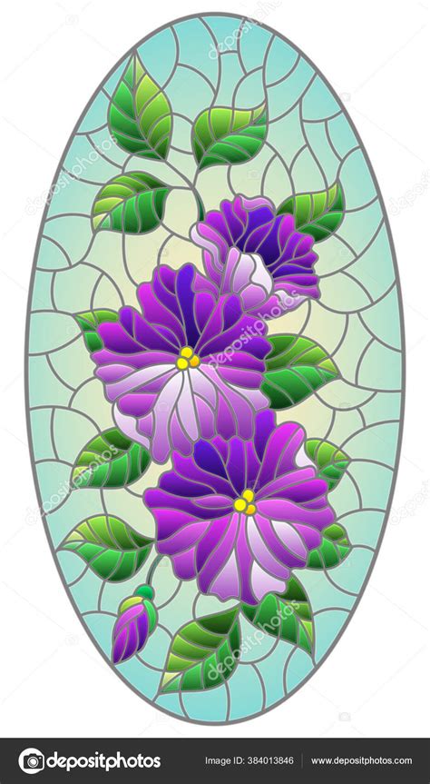 Illustration Stained Glass Style Abstract Intertwined Purple Flowers Leaves Blue Stock Vector By