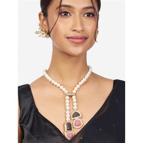 Joules By Radhika Grey Pink Pearl Beaded Necklace Set Set Of Buy