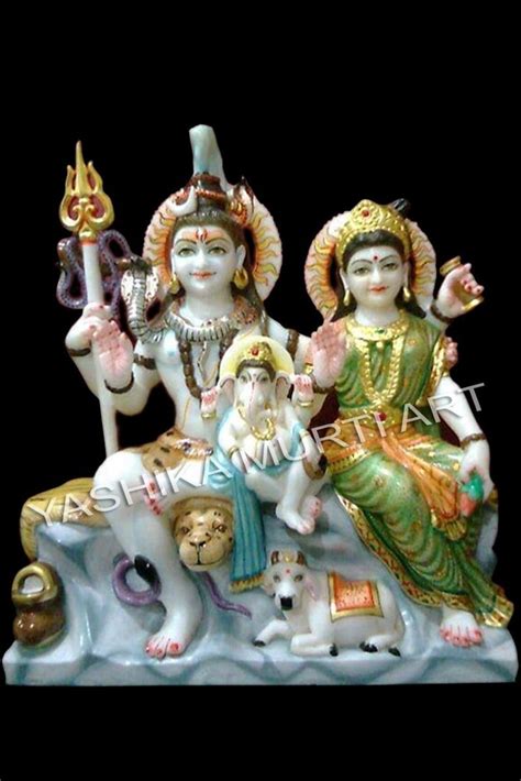 Painted Hindu Marble Shiv Parivar Statue For Worship Size 12 Inch