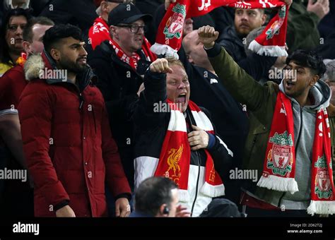 Liverpool Fans React In The Stands Stock Photo Alamy