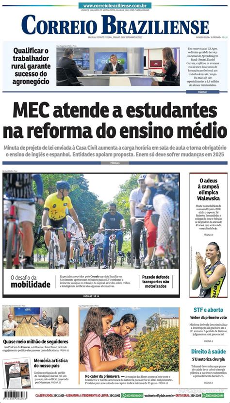 Capa Correio Braziliense Edição Sábado 23 de Setembro de 2023