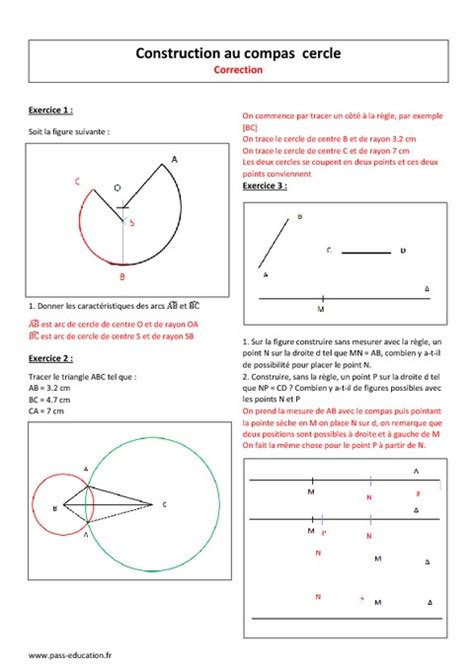 Construction Au Compas Cercle Me Exercices Avec Correction