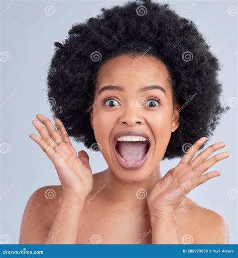 Surprise, Skincare and Portrait of Woman in a Studio for Cosmetic