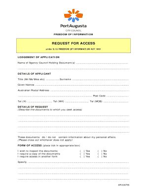 Fillable Online Freedom Of Information Request For Access Form Port