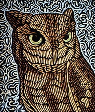 Owl By Lisa Brawn Painted Woodcut Block 2011 Edmonton Timeraiser