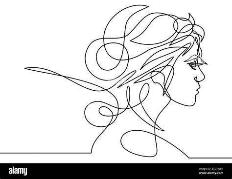 Continuous One Line Drawing Abstract Portrait Of Romantic Woman Face