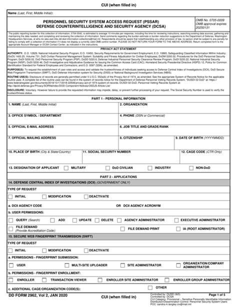 Dd Form 2962 Download Fillable Pdf Or Fill Online Personnel Security