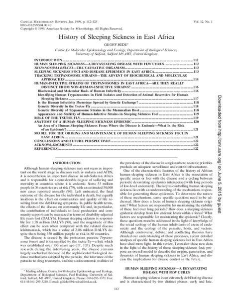 (PDF) History of Sleeping Sickness in East Africa | Geoff Hide - Academia.edu