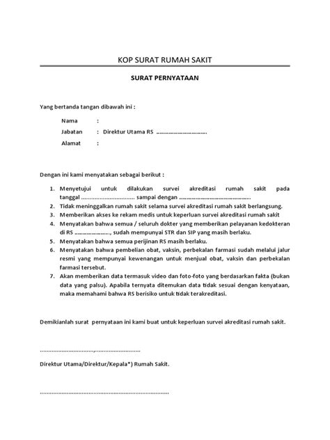 Form Surat Pernyataan Direktur Kegiatan Survei Akreditasi Kars Pdf