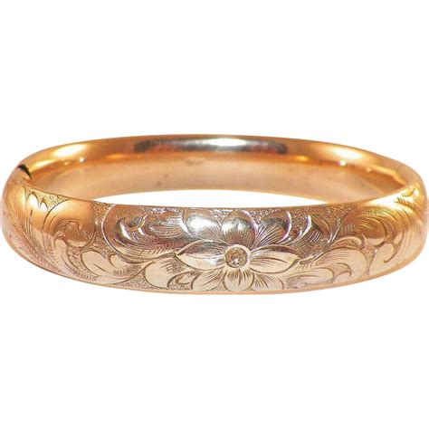 Antique Edwardian Gold Filled Etched Bangle Bracelet