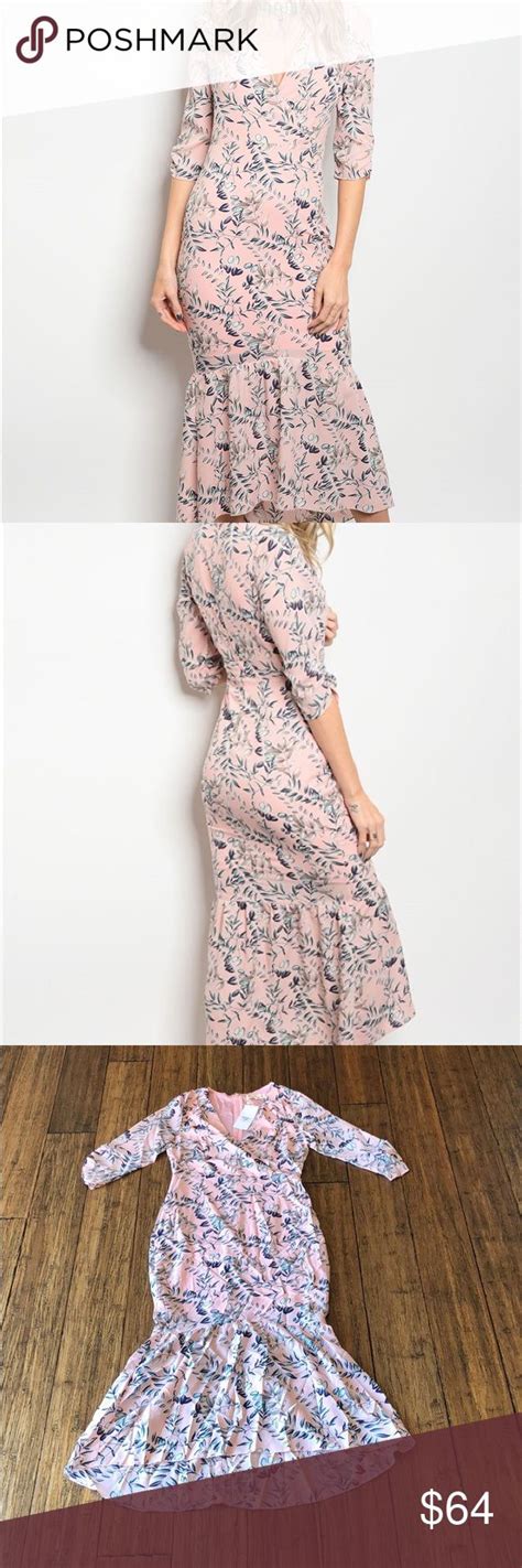 Floral Three Quarter Sleeve Dress 3 4 Sleeve Pink Floral Midi Dress