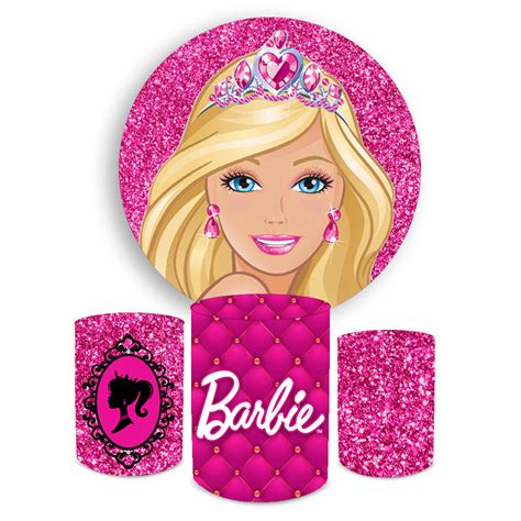 Kit Capa Painel Trio Cilindros Barbie Glitter Loja Bibi Painéis