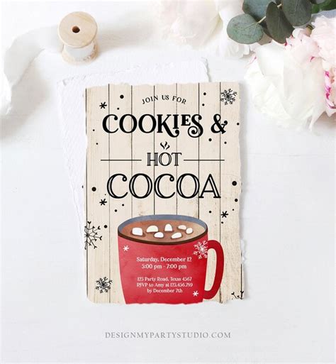 Editable Cookies And Cocoa Invitation Hot Cocoa Party Invitation Cookies And Milk Birthday
