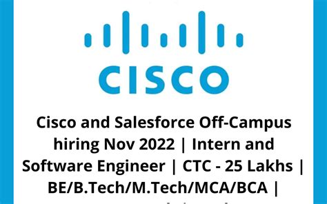 Cisco And Salesforce Off Campus Hiring Nov Intern And Software