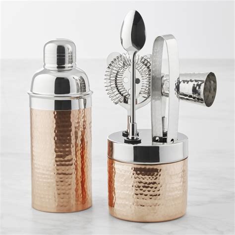 Williams Sonoma Hammered Copper Cocktail Shaker And Bar Tools Set Bar Accessories Williams Sonoma