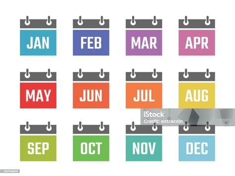 Kalender 12 Maanden Pictogram Set Kleurtekens Voor Alle Maanden Van Het