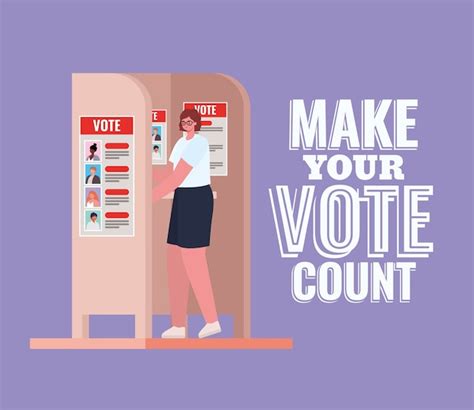 Mujer en la cabina de votación con diseño de texto para que su voto