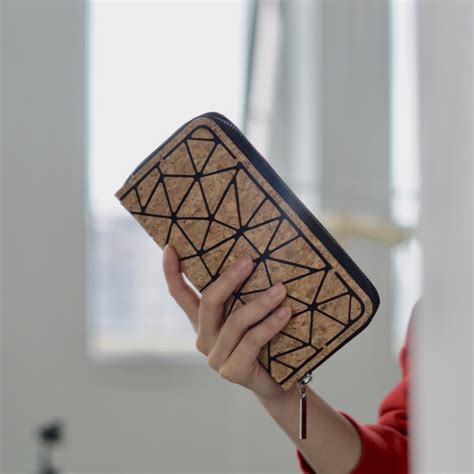 Geometric Irregular Triangle Cork Zipper Wallet Cork Products Cork Bag