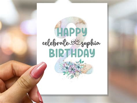 Custom Watercolor Birthday Card For 2 Year Old Girl