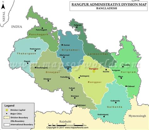 Rangpur Map, Districts in Rangpur Division of Bangladesh