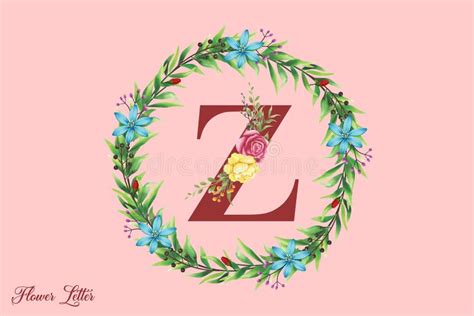 Z Floral Alphabet With Watercolor Flowers And Leaf Letter With Plants And Flowers Floral