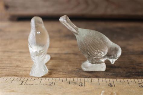 Tiny Glass Birds Miniature Figurines Vintage Crystal Clear Pressed Glass