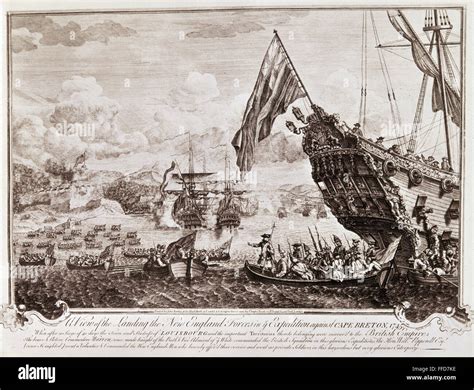 King Georges War 1745 Nthe Landing Of English Forces At Louisbourg