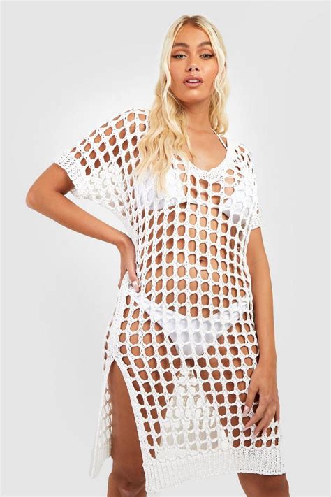 Womens Crochet Cover Up Beach Dress Boohoo Uk