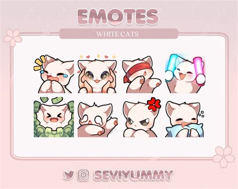 Cute White Cat Emotes Twitch Discord Kawaii Kitty Neko Etsy