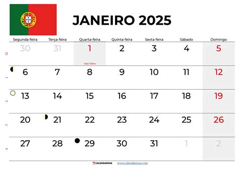 Calendario Janeiro 2025 Portugal