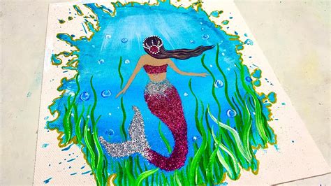 Water Spill Art Mermaid Painting Easy Acrylic Painting For