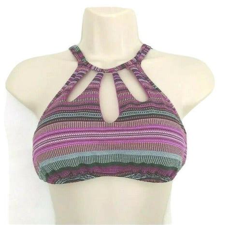 The Bikini Lab Womens High Neck Multi Stripe Halter Swim Top Size Medium Ebay