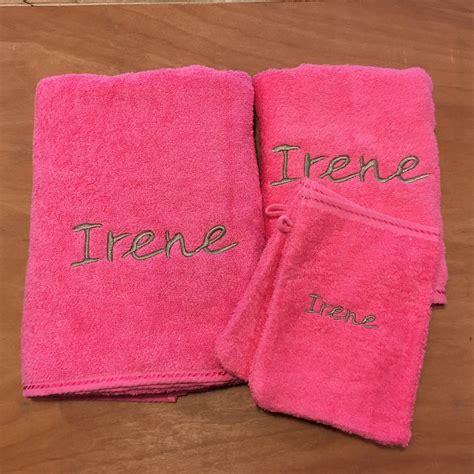 PINK premium towel SET with name embroidery bath towel hand | Etsy